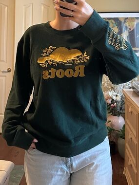 Roots 50th Annoversary Crewneck Sweater with Metallic Gold Embroidery